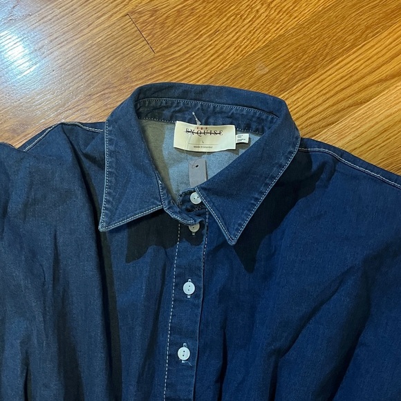 Anthropologie x Exquise The Tobie Button-Front Pleated Shirt Dress Denim L NWT - Picture 8 of 15